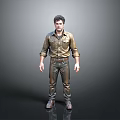 Man 3D Model in Brown Shirt and Pants with Belt Boots and Gray Background