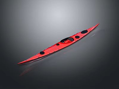 Red Kayak With Streamlined Design And Black Seats On Gray Background 3d model