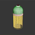 Silver Striped Cocktail Shaker With Transparent Bottom Black Lid And Colorful Liquid