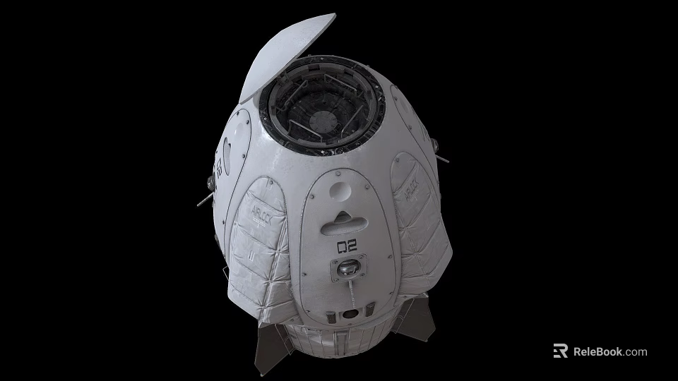 White Space Capsule With Open Hatch Marked P2 And Textured Exterior 3d model 