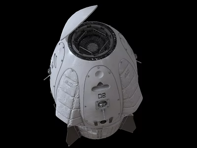 White Space Capsule With Open Hatch Marked P2 And Textured Exterior 3d model