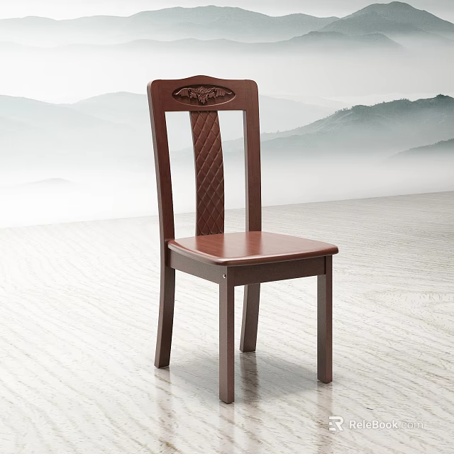 Solid Wood Dining Chair With Carved Backrest And Dark Brown Finish 3d model