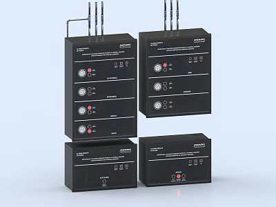 Industrial Control Equipment Units With Black Control Panels Knobs Indicators And Antennas 3d model