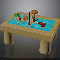 Wooden Tabletop Play Scene With Blue Area Colorful Trees Towers Boats And Fountain