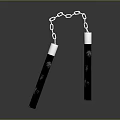 Black Martial Arts Nunchucks Weapon With Chain And Decorative Pattern Design