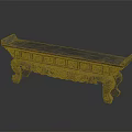 Long Antique Carved Wooden Bench With Intricate Leg Designs And Decorative Patterns