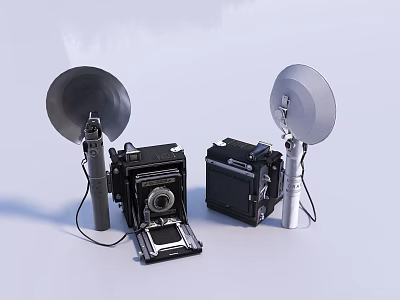 Vintage Analog Cameras With Studio Reflectors For Photography Equipment Setup 3d model