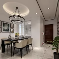 Modern Living and Dining Room Interior With Chandelier Sofa Coffee Table TV And Marble Wall
