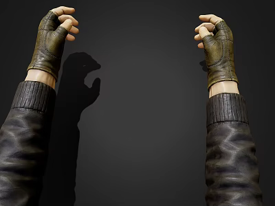 Hands Clenched in Leather Gloves with Dark Leather Sleeves Against Gray Background with Visible Shadows 3d model