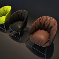 Modern Dining Chairs With Green Black Brown Pleated Seats And Metal Legs