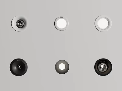 Modern Downlights And Spotlights In White Black Colors With Ceiling Lighting 3d model