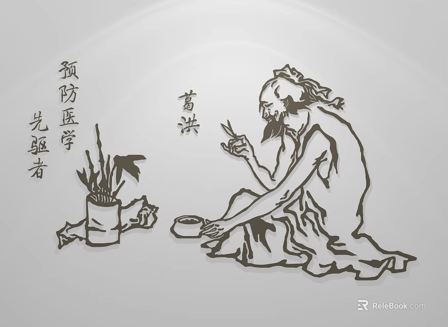 Ancient Chinese Man Ge Hong Prevention Medicine Pioneer Sitting With Herbs Herbal Container And Bowl 3d model 
