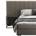 Modern Upholstered Double Bed With Gray Headboard Black Nightstands And White Gray Bedding