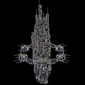 Cartoon Sci Fi Spaceship Scene With Metallic Structures Pipes Towers And Dark Background
