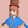 Elegant 3D Cartoon Character Wearing Blue Dress Red Cape Brown Hat On Pink Background