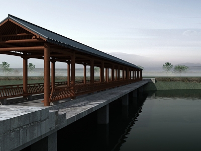 The spring water bridge clouds surround the bridge and sit on the poetic and pictorial heart floating 3d model