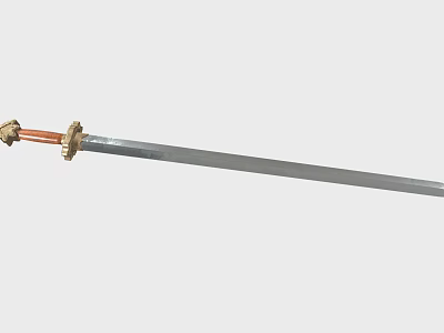 Traditional Ancient Sword With Silver Sharp Blade And Gold Red Decorative Hilt 3d model