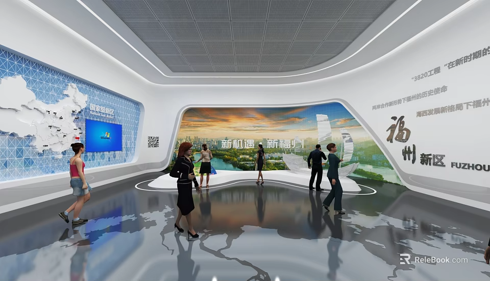 Fuzhou Urban Planning Exhibition Hall With Visitors Exploring Interactive City Displays 3d model 