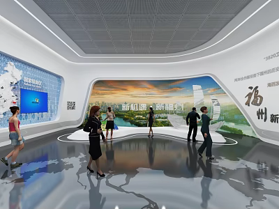Fuzhou Urban Planning Exhibition Hall With Visitors Exploring Interactive City Displays 3d model