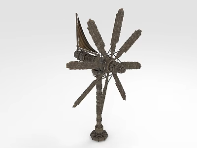 Traditional Agricultural Windmill Equipment With Multiple Blades And Stable Base Structure 3d model