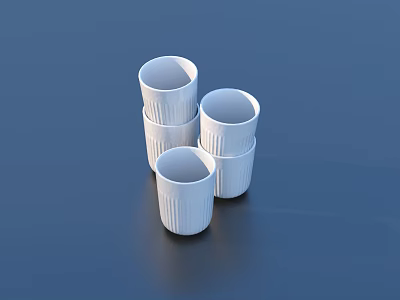 Five White Stacked Cups As Daily Necessities With Dark Blue Background 3d model