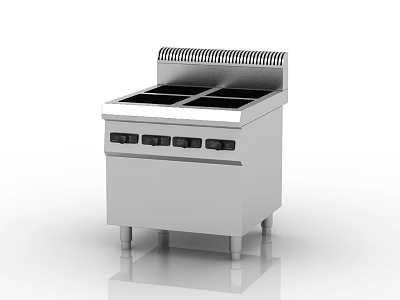 Stainless Steel Commercial Kitchen Stove With Multiple Burners And Control Knobs 3d model