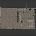 Broken Concrete Building Structure With Exposed Pipes Climbing Vines And Damaged Roof