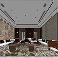 Modern Store Front Desk With Elegant Sofa And Decorative Wall Design 3d model