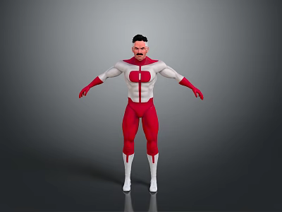 Game and Movie Character with Red and White Costume in Standing Pose 3D Render 3d model