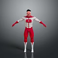 Game and Movie Character with Red and White Costume in Standing Pose 3D Render
