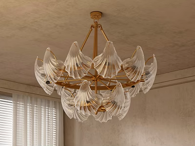 Modern Gold Frame Chandelier With Transparent Leaf Design For Interior Ceiling Decoration 3d model