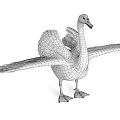 White Swan with Spread Wings Yellow Eyes Black Beak and Legs