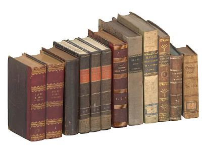 Vintage Old Books With Various Colors And Different Cover Designs Neatly Arranged 3d model