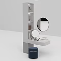 Modern White Dressing Table With Round Mirror Tall Shelf And Navy Blue Stool 3d model