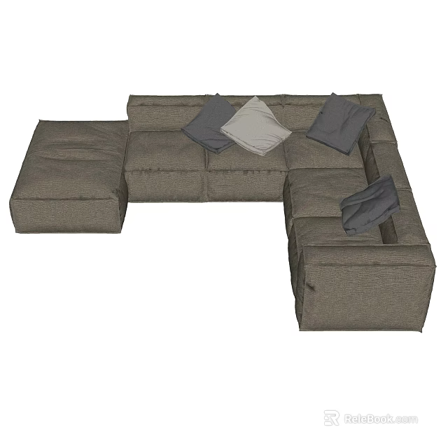 L Shaped Multi Person Gray Fabric Sofa With Soft Comfortable Cushions 3d model