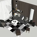 Modern Living Room Sofa And Coffee Table Set With Checkered Floor Floor Lamp And Mirror
