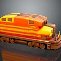 Orange and Yellow Striped Model Train with Shiny Glossy Exterior and Detailed Front Design