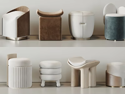 Modern Stools With Various Designs And Different Materials For Home Interior 3d model