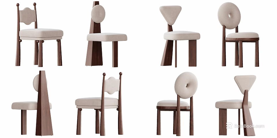 Modern Dining Chairs With Wooden Legs Upholstered Seats And Various Backrest Shapes 3d model 