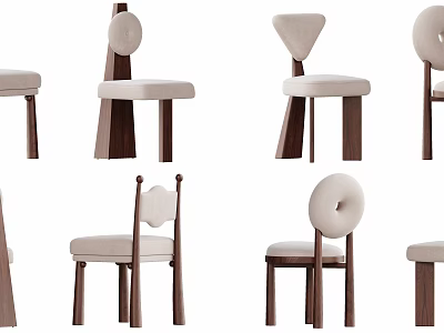 Modern Dining Chairs With Wooden Legs Upholstered Seats And Various Backrest Shapes 3d model