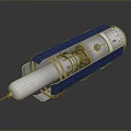 Cylindrical Precision Mechanical Device With Silver Body Blue Mesh Covering And Golden Rings