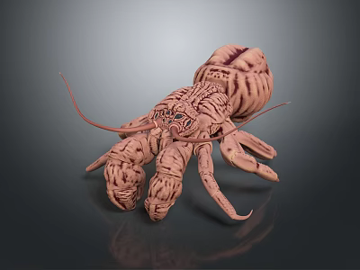 Unique Pink Lobster Aquatic Creature With Detailed Shell Antennae And Claws On Gray Surface 3d model