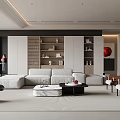 Modern Living Room Interior Design With Large Sofa Coffee Table And Bookshelf