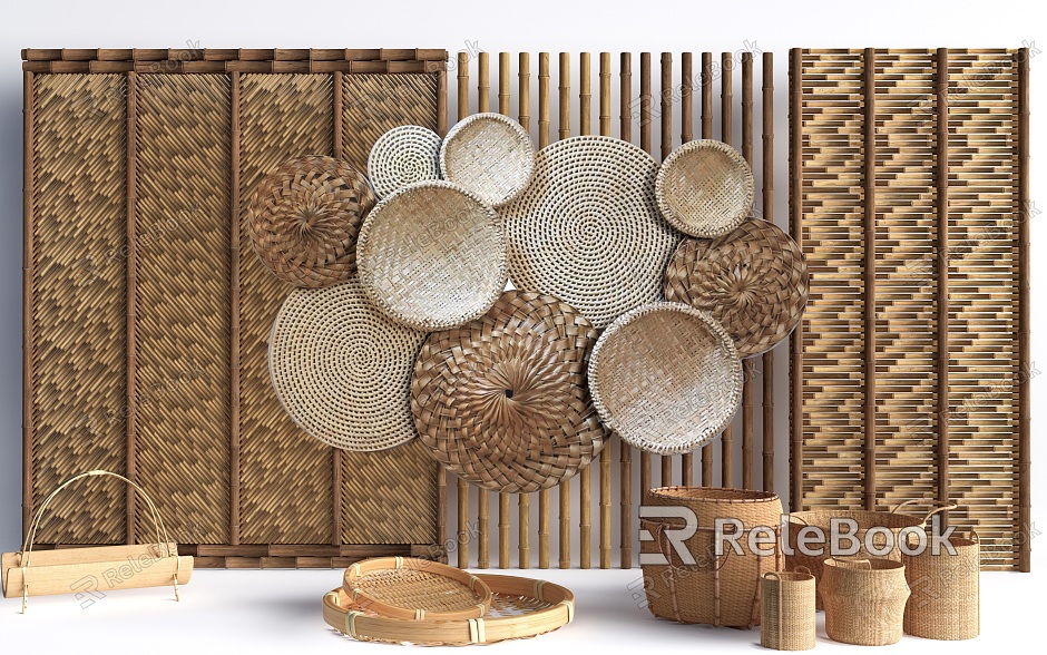 Modern background wall bamboo weaving background wall bamboo weaving display wall bamboo weaving decorative wall dustpan bamboo weaving sketch bamboo basket model