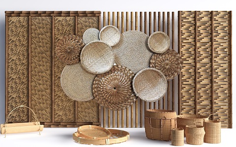 Modern background wall bamboo weaving background wall bamboo weaving display wall bamboo weaving decorative wall dustpan bamboo weaving sketch bamboo basket 3d model