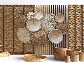 Modern background wall bamboo weaving background wall bamboo weaving display wall bamboo weaving decorative wall dustpan bamboo weaving sketch bamboo basket 3d model