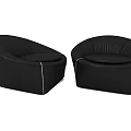 Two Black Leather Single Sofas With Modern Design And Stitching Details 3d model