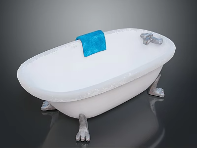 Elegant White Clawfoot Bathtub With Blue Towel And Silver Faucet 3d model