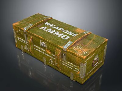 Green Wooden Weapons Ammo Box With Metal Clasps And Warning Labels 3d model