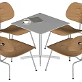 Modern White Square Table With Wooden Chairs And Metal Legs For Dining Space